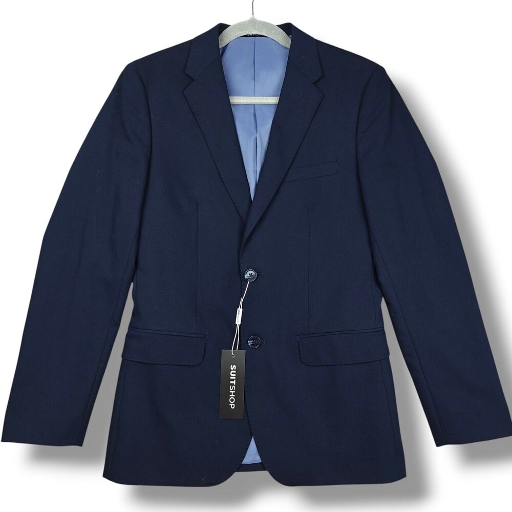 SuitShop 36R Navy Blue Suit Jacket Slim Fit Stretch NWT